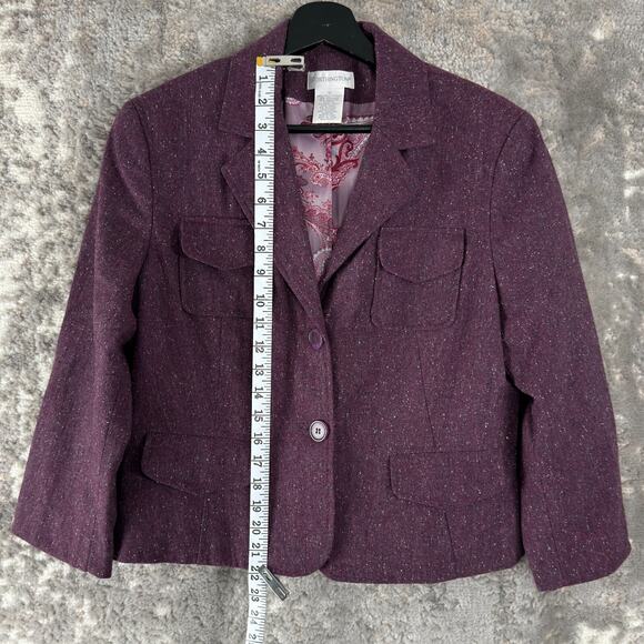 Worthington Size 10 Wool Blend Career Blazer Jacket Purple Paisley Lined Button - Picture 2 of 8